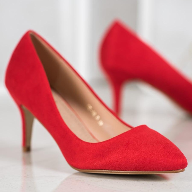 SHELOVET Pompe roșii din piele de căprioară roșu 1