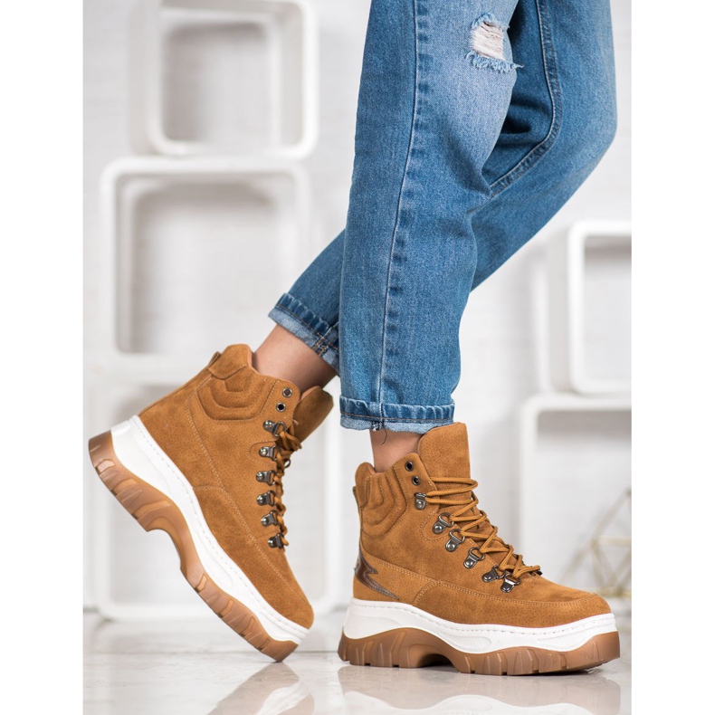 Seastar Cizme la modă cu dantelă maro 1