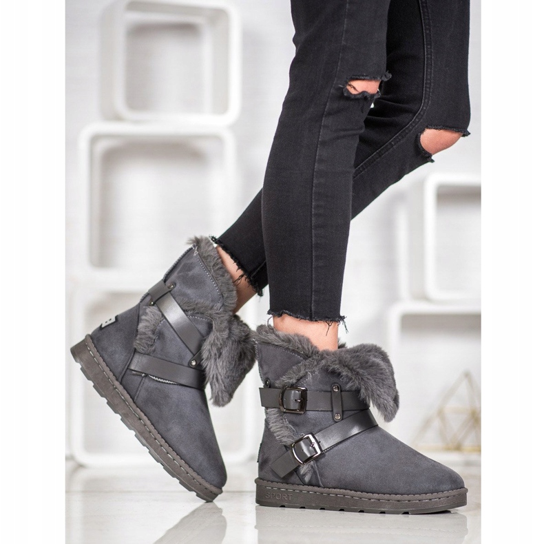 Bona Mukluki din piele de căprioară cu dungi gri 1