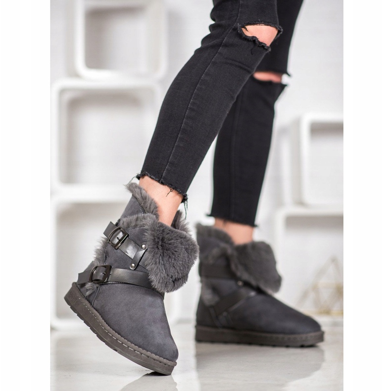 Bona Mukluki din piele de căprioară cu dungi gri 2