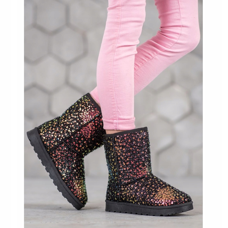 SHELOVET Mukluki cald cu paiete negru 2