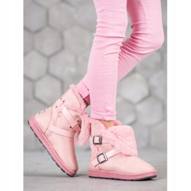 Bona Mukluki din piele de căprioară cu dungi roz 1