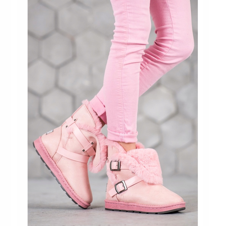 Bona Mukluki din piele de căprioară cu dungi roz 1