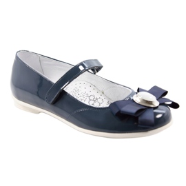 Balerine din piele pentru fete cu un arc 45418 Navy Blue Bartek albastru 1