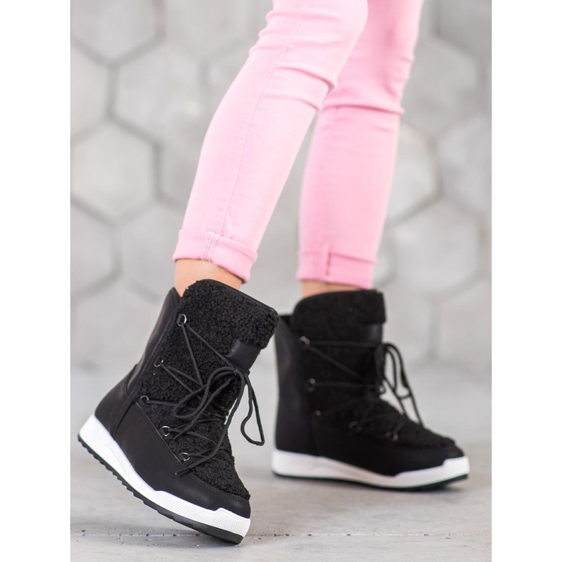 Small Swan Ghete de iarnă cu piele de oaie negru 2