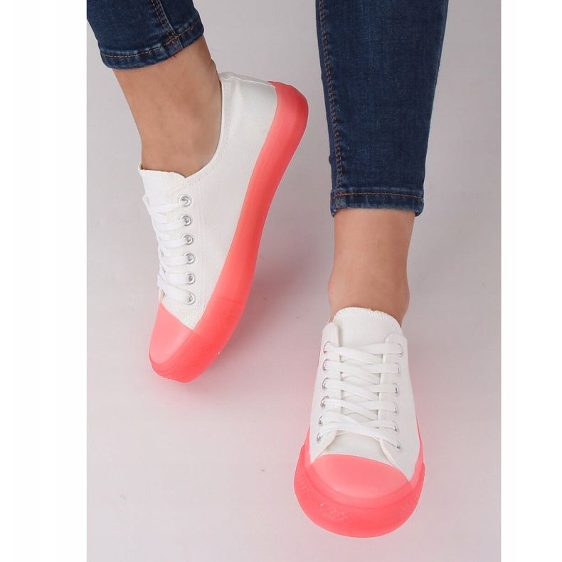 Adidași pe talpă colorată, alb și roz FG-2948 Roz 2