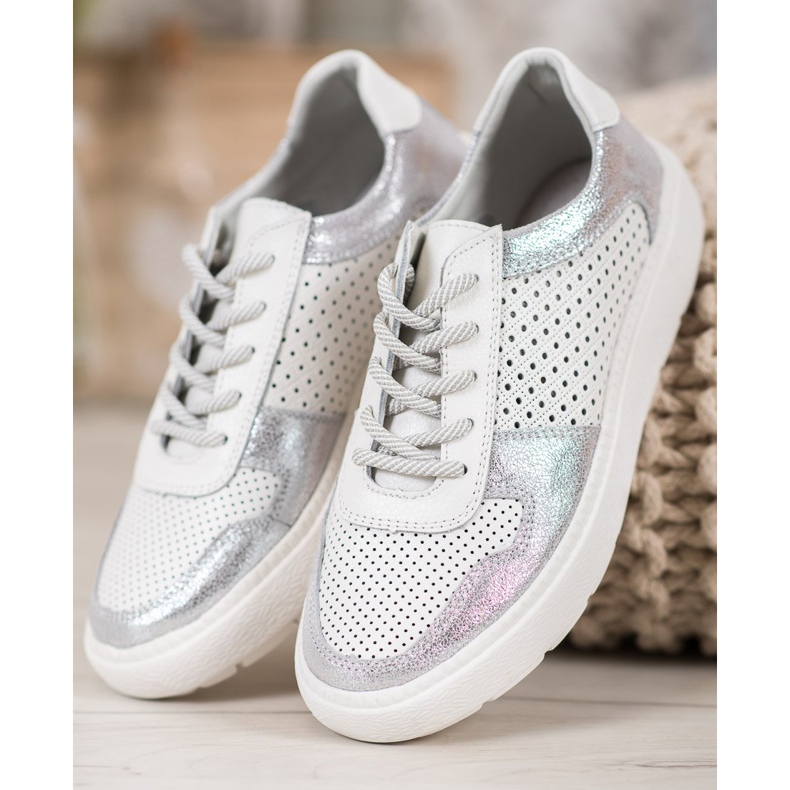 Goodin Pantofi din piele de brocart alb 2