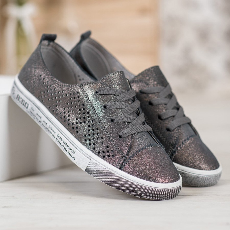 Adidași din piele VINCEZA gri 2