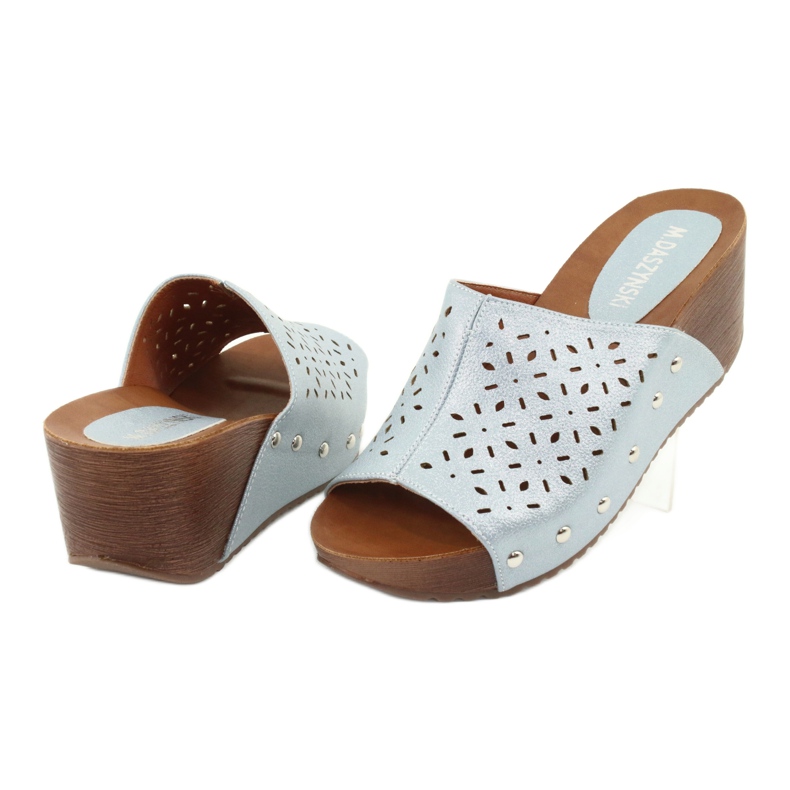 M.Daszyński Papuci de casă pentru femei Daszyński SA144-8 albastru 4