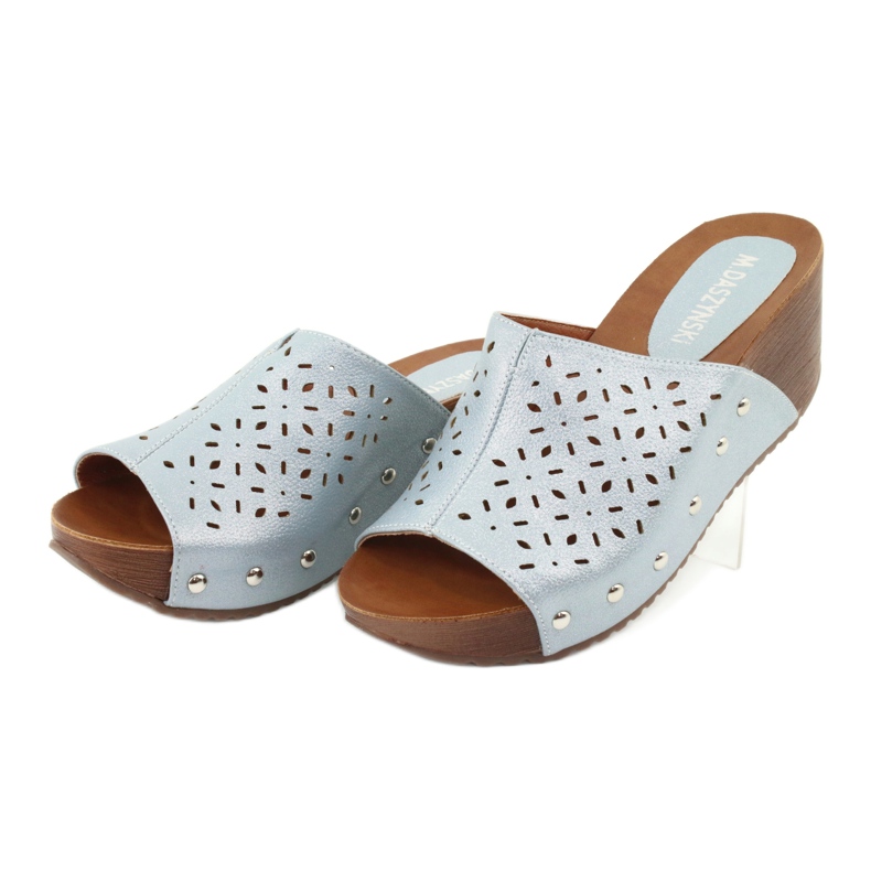 M.Daszyński Papuci de casă pentru femei Daszyński SA144-8 albastru 3