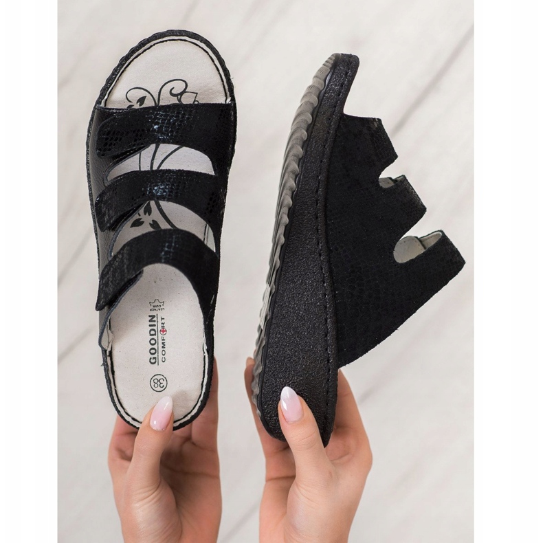 Goodin Papuci din piele neagră negru 2