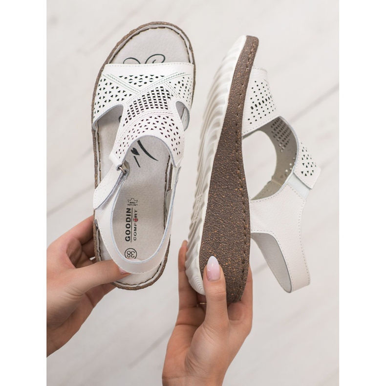 Goodin Sandale cu pene ajurate alb 2