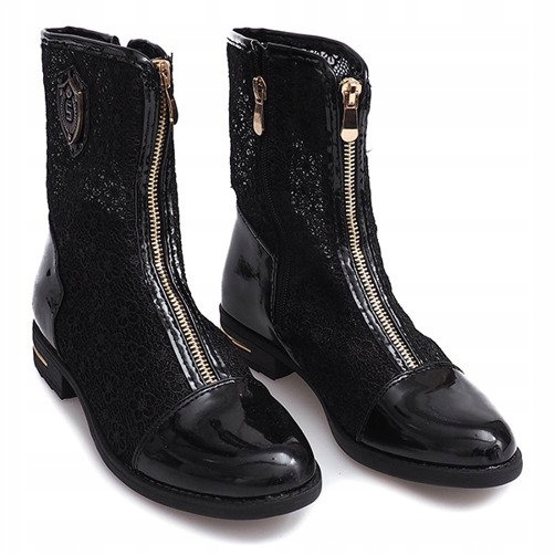 Cizme ajurate cu fermoar X362 negru 2