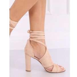 Sandale legate pe gleznă bej NS112P Bej 3