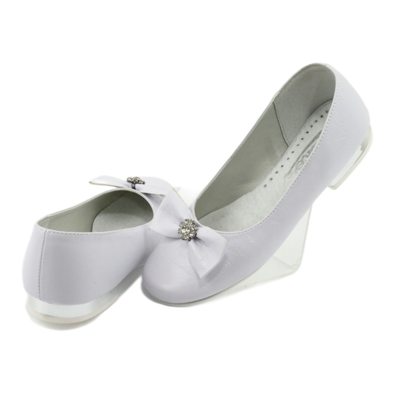 Fete Ballerinas piele Albă Miko 800 cu un arc 4