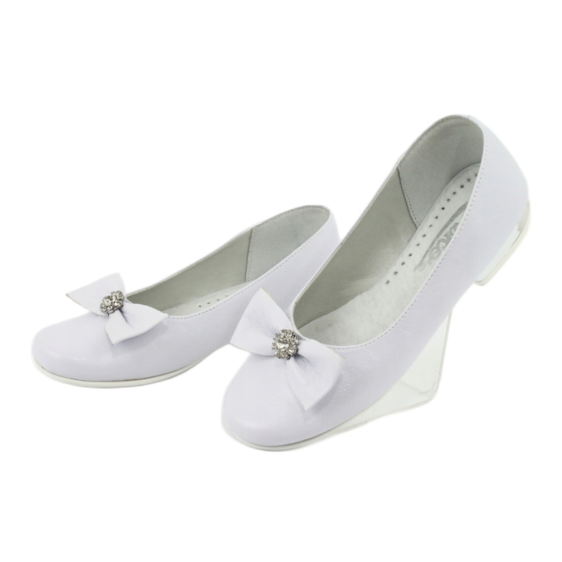 Fete Ballerinas piele Albă Miko 800 cu un arc 3