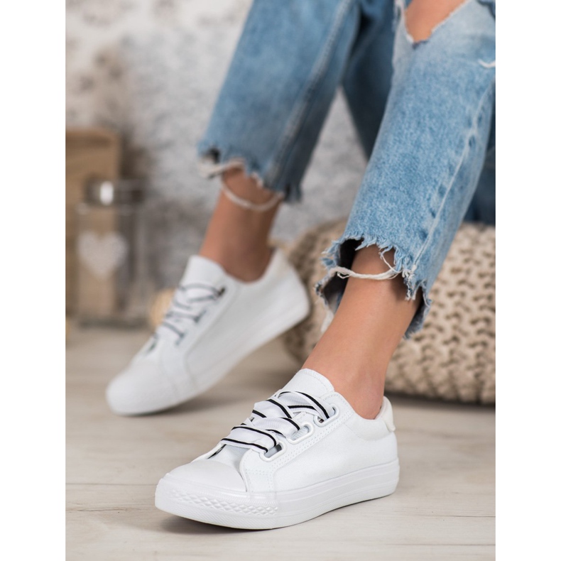 SHELOVET Adidași confortabili din material textil alb 1