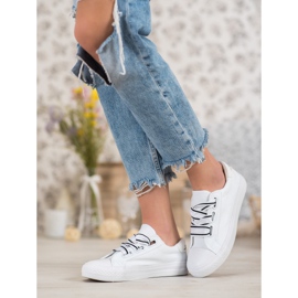 SHELOVET Adidași confortabili din material textil alb 2