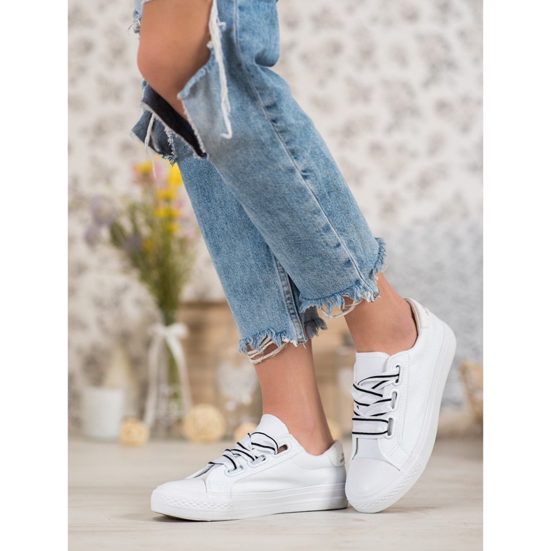 SHELOVET Adidași confortabili din material textil alb 2