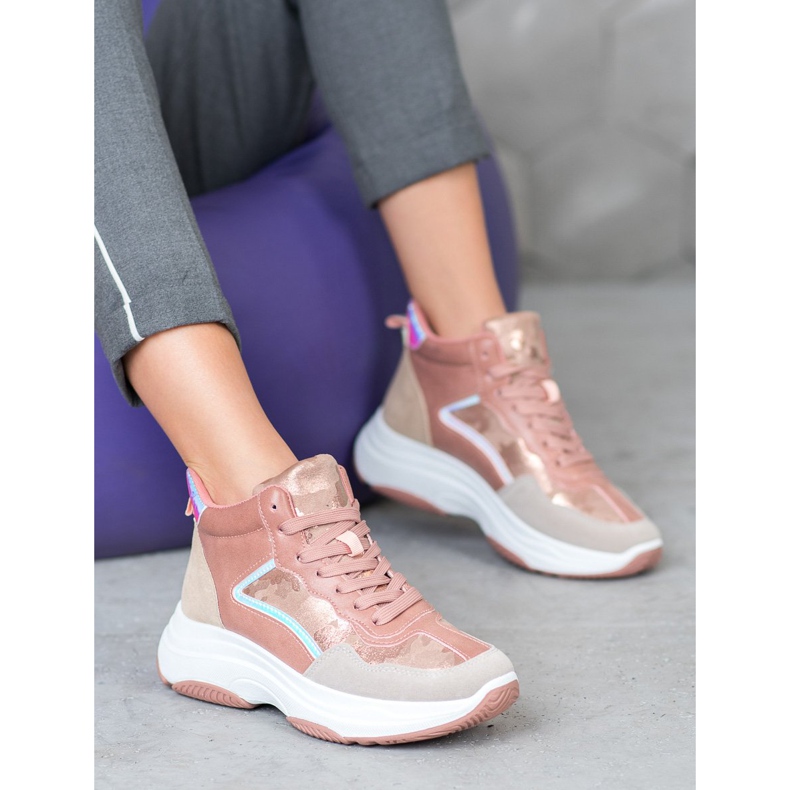 Ideal Shoes Cizme înalte pe platformă roz multicolor 1 Ideal Shoes Cizme înalte pe platformă roz multicolor 1