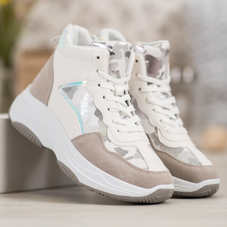 Ideal Shoes Cizme înalte pe platformă alb maro multicolor 1 Ideal Shoes Cizme înalte pe platformă alb maro multicolor 1