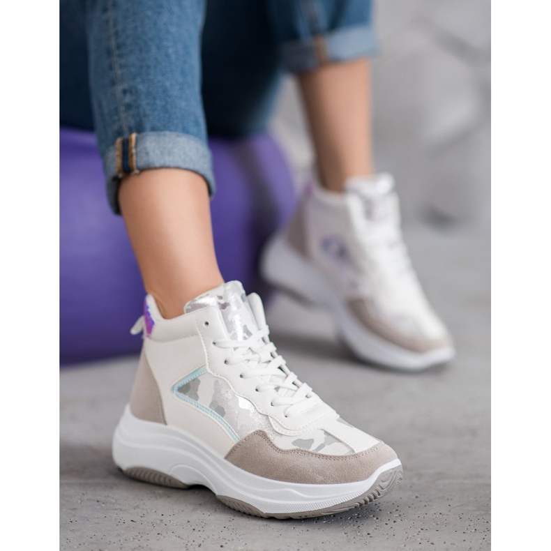 Ideal Shoes Cizme înalte pe platformă alb maro multicolor 2 Ideal Shoes Cizme înalte pe platformă alb maro multicolor 2