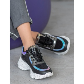 SHELOVET Adidași cu paiete pe platformă negru multicolor 2