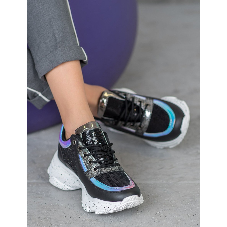 SHELOVET Adidași cu paiete pe platformă negru multicolor 2
