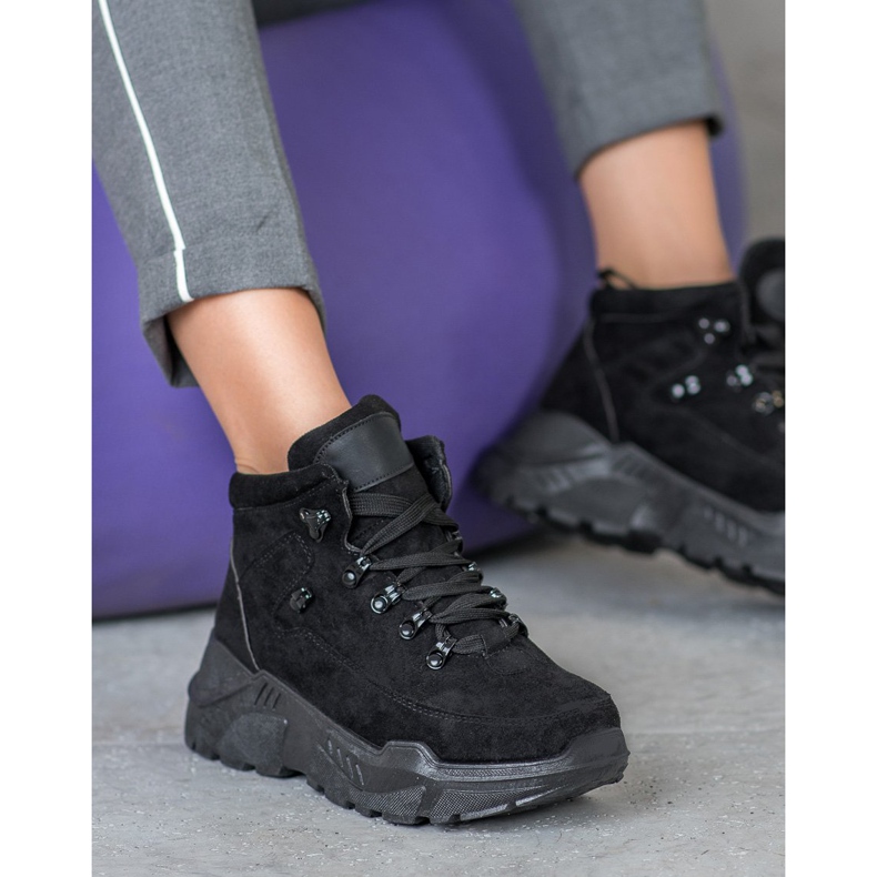 Queentina Adidași din piele de căprioară negru 2