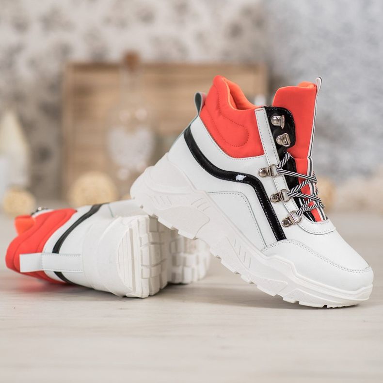 Ideal Shoes Ghete de moda alb portocale multicolor 1