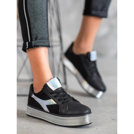 Ideal Shoes Adidași cu efect Holo negru galben 1