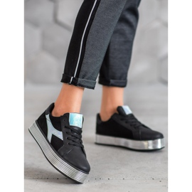 Ideal Shoes Adidași cu efect Holo negru galben 2