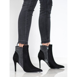 SHELOVET Ghete din piele de căprioară pe toc înalt negru 1