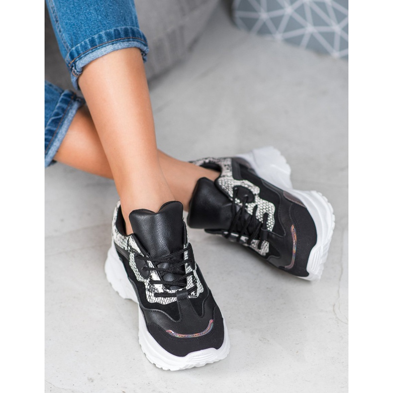 SHELOVET Adidași legați cu piele ecologică negru multicolor 1