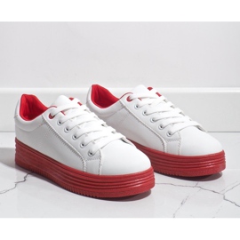 Adidași albi pe talpă roșie groasă W-68 roșu 2