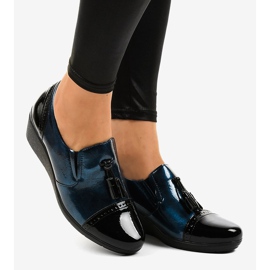 Pantofi negri cu pană 7-9022 negru albastru marin 2