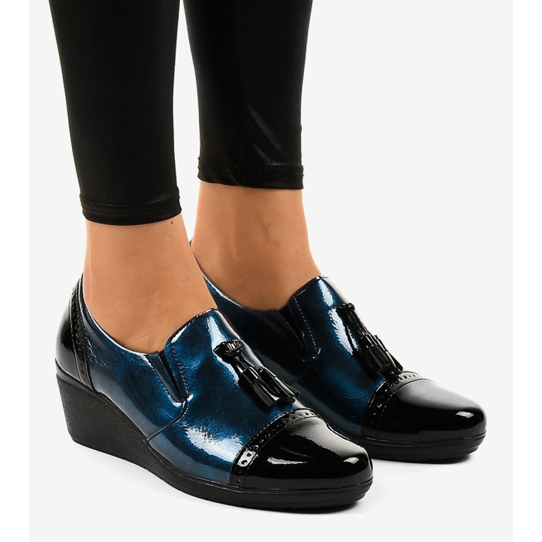 Pantofi negri cu pană 7-9022 negru albastru marin 1