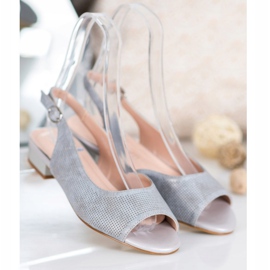 Sergio Leone Sandale ajurate pe tocuri joase gri 1