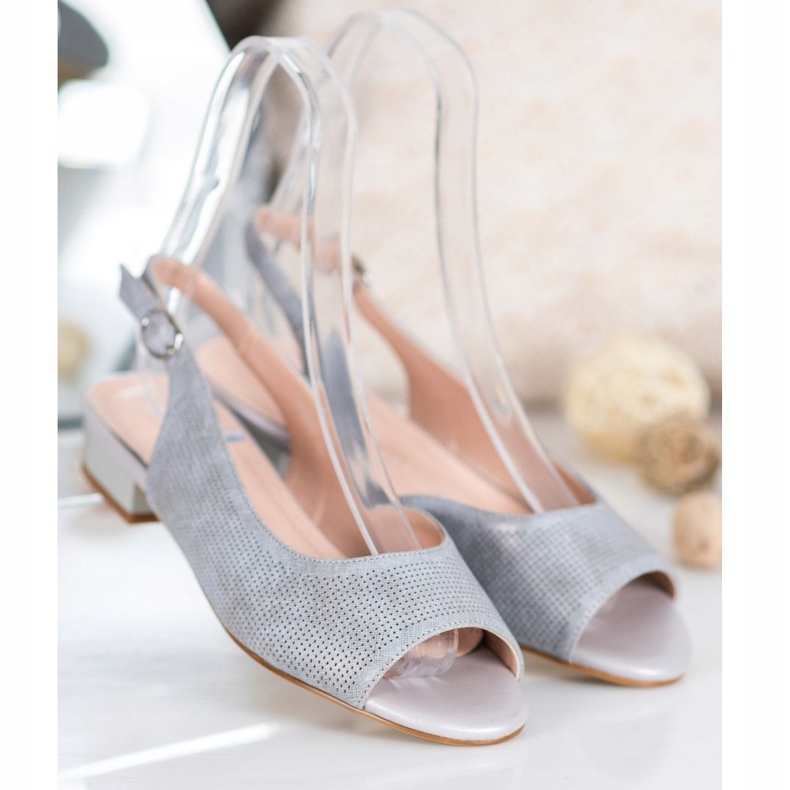 Sergio Leone Sandale ajurate pe tocuri joase gri 1 Sergio Leone Sandale ajurate pe tocuri joase gri 1