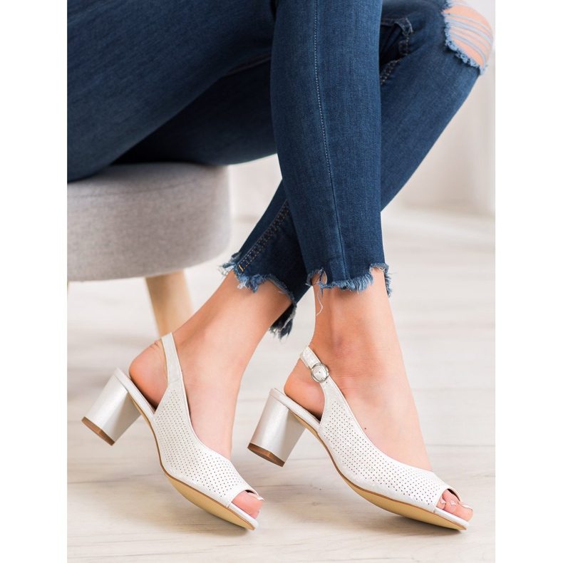 Sergio Leone Sandale ajurate pe o bară alb 2