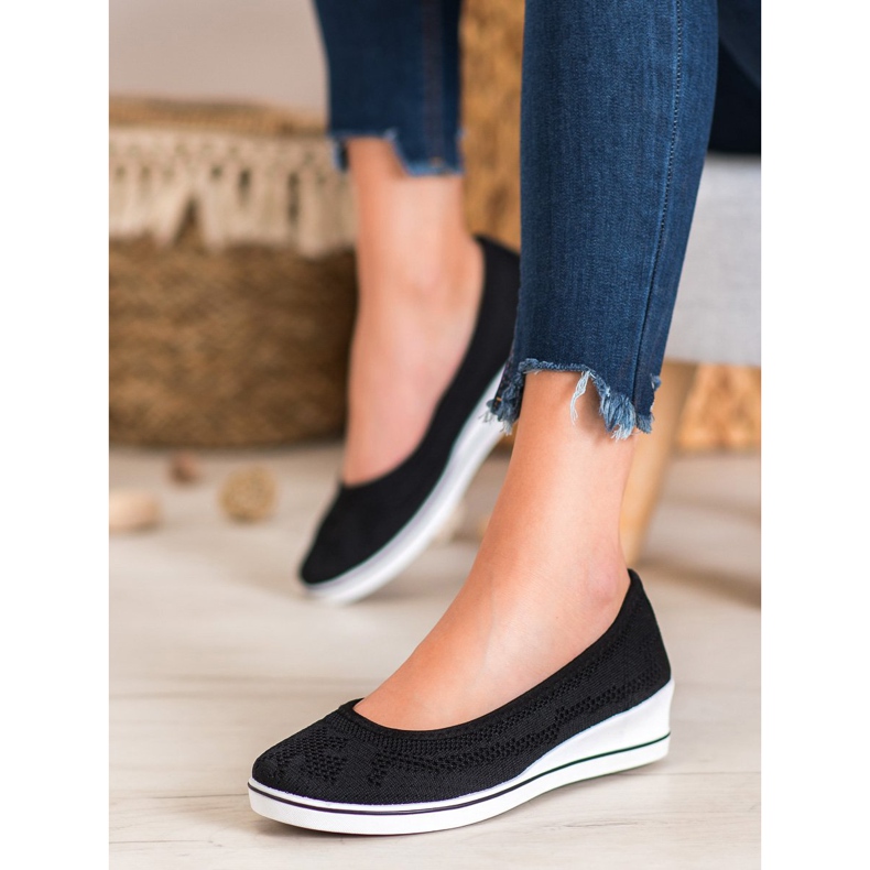 Super Me Balerină ajurată pe pană negru 1