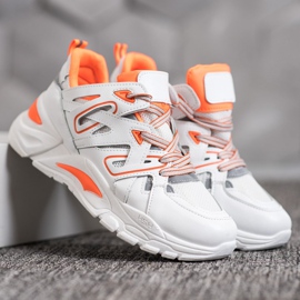 Small Swan Adidași confortabili din piele ecologică alb portocale 1