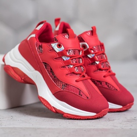 SHELOVET Adidași cu platformă cu imprimeu șarpe roșu 2