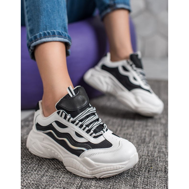 SHELOVET Adidași pe platformă alb negru 2