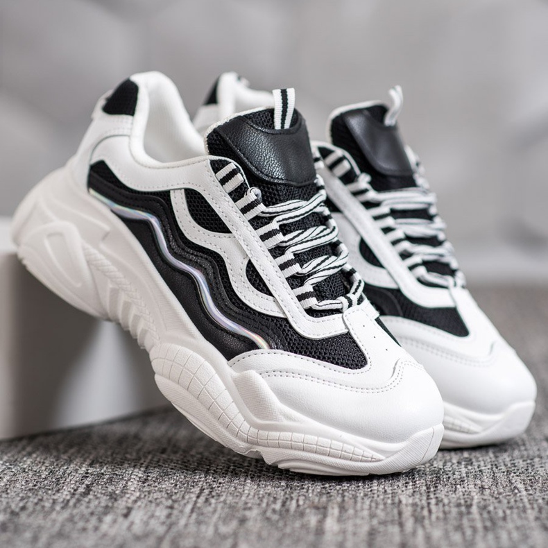 SHELOVET Adidași pe platformă alb negru 1