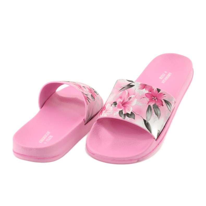 Flori profilate papuci roz American Club alb gri verde 4