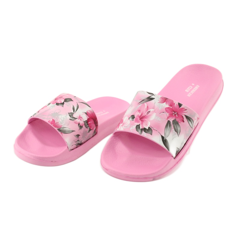 Flori profilate papuci roz American Club alb gri verde 3