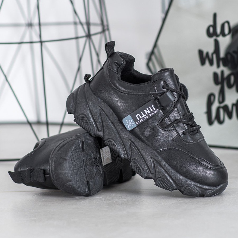 Bella Paris Adidași negri cu dantelă negru 1