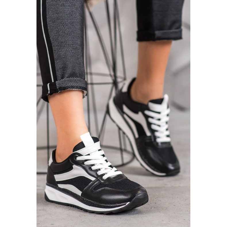 SHELOVET Pantofi negri legați alb negru 2