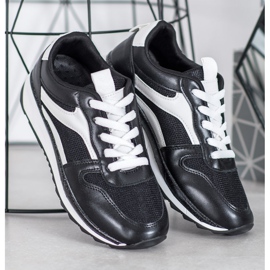 SHELOVET Pantofi negri legați alb negru 1